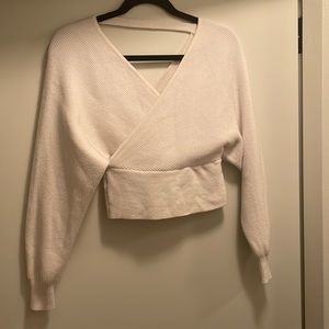 White Crop Deep V sweater